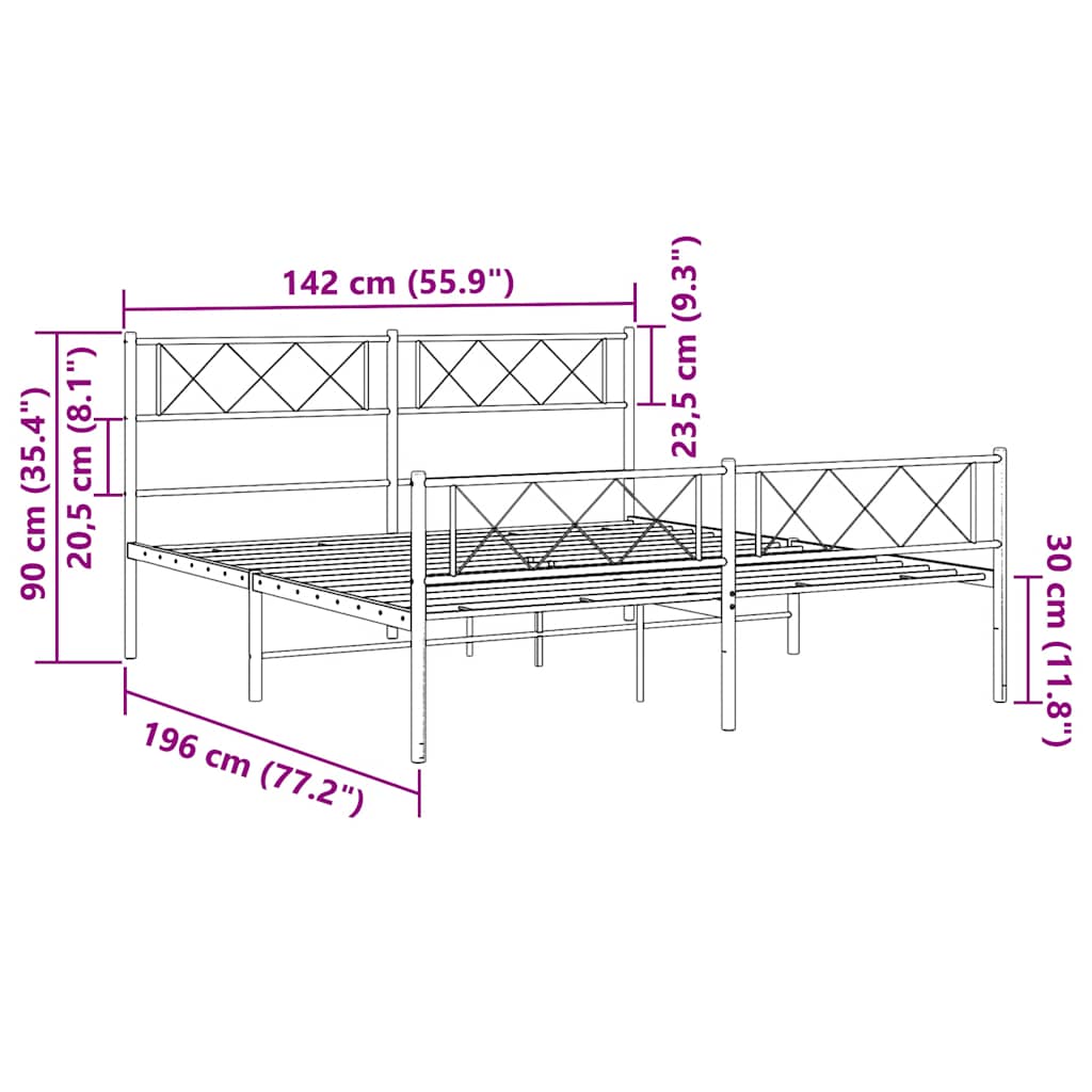 vidaXL Metal Bed Frame without Mattress with Footboard White 135x190cm