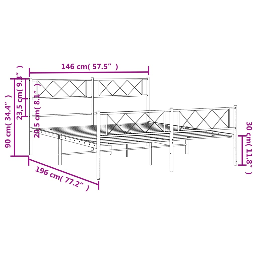 vidaXL Metal Bed Frame without Mattress with Footboard White 140x190cm