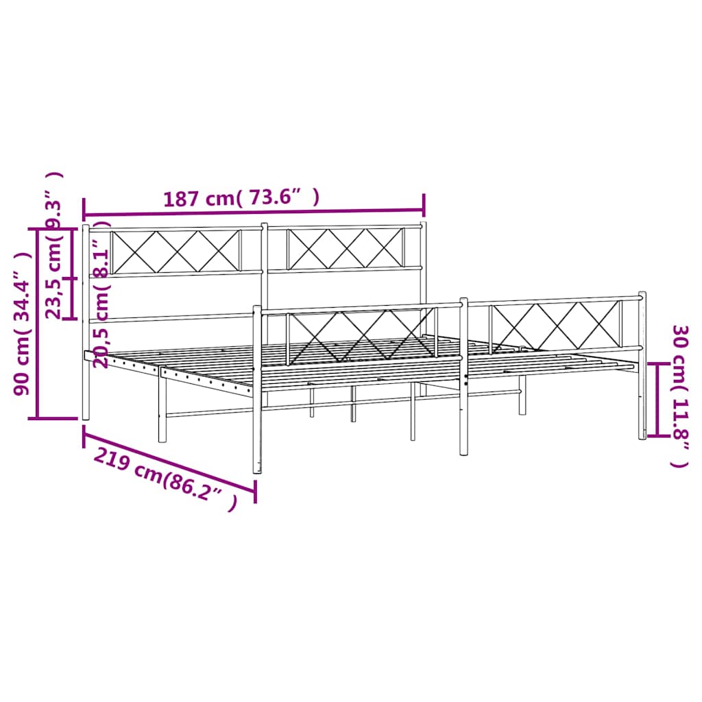 vidaXL Metal Bed Frame without Mattress with Footboard White 183x213cm