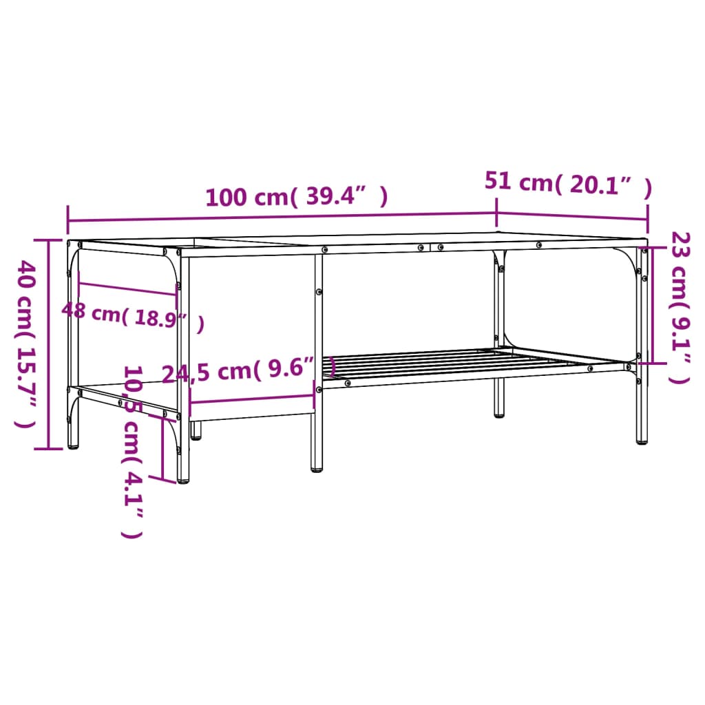 vidaXL Coffee Table with Rack Brown Oak 100x51x40 cm Engineered Wood
