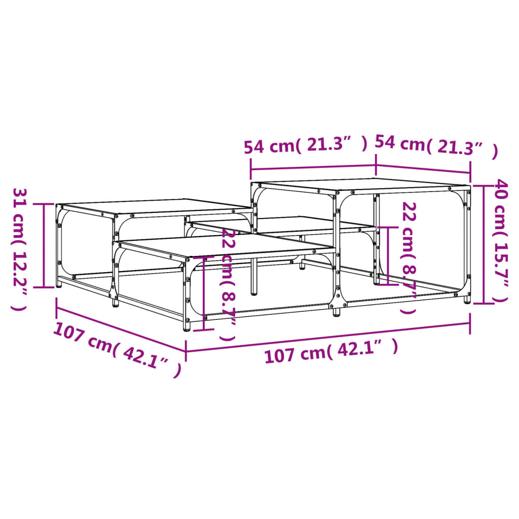 vidaXL Coffee Table Grey Sonoma 107x107x40 cm Engineered Wood