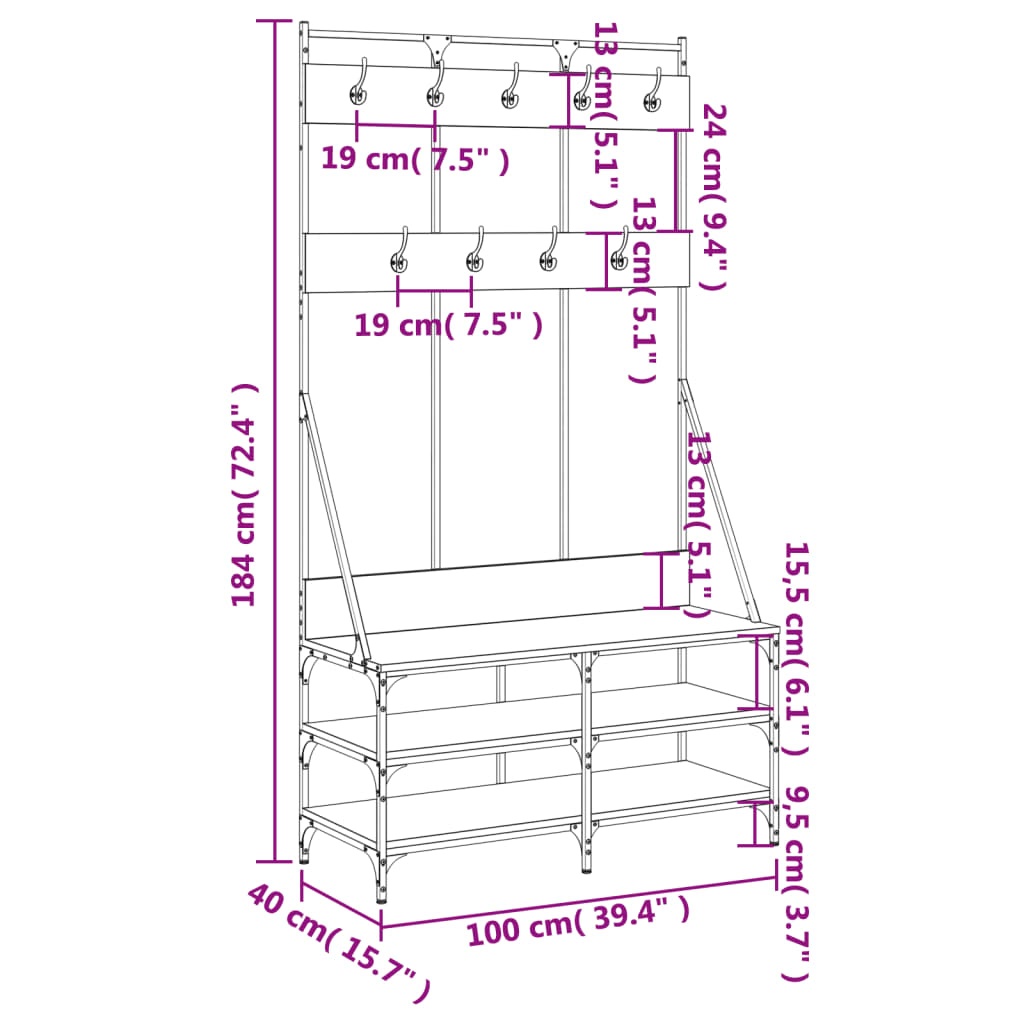 vidaXL Clothes Rack with Shoe Storage Brown Oak 100x40x184 cm