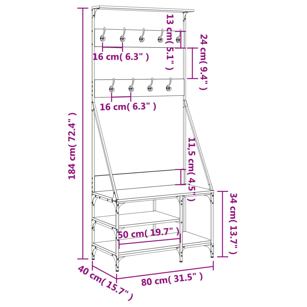 vidaXL Clothes Rack with Shoe Storage Brown Oak 80x40x184 cm