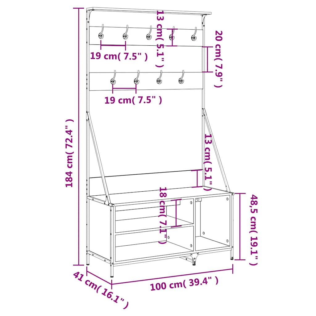vidaXL Clothes Rack with Shoe Storage Sonoma Oak 100x41x184 cm