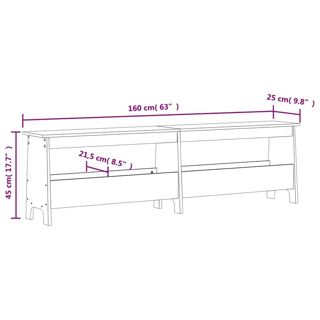 vidaXL Hall Bench 160x28x45 cm Solid Wood Pine