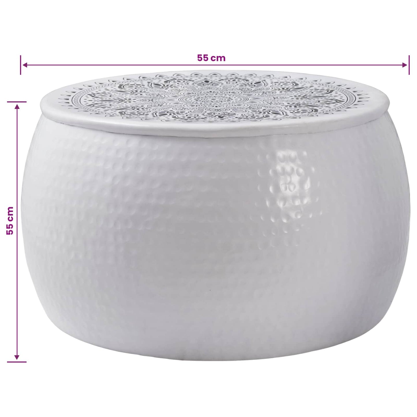 vidaXL Round Coffee Table Hammered White Ø 55 x 55 cm Aluminium