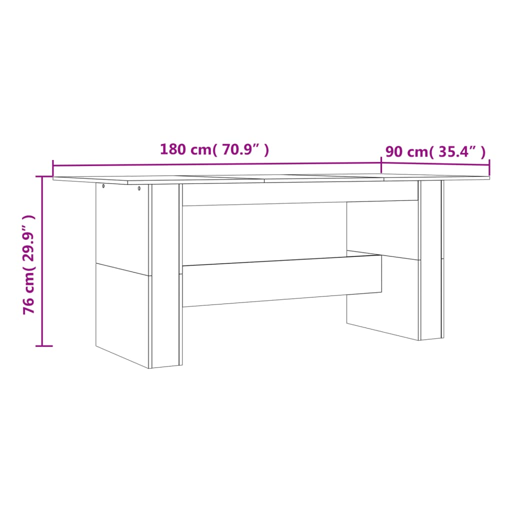 vidaXL Dining Table Smoked Oak 180x90x76 cm Engineered Wood