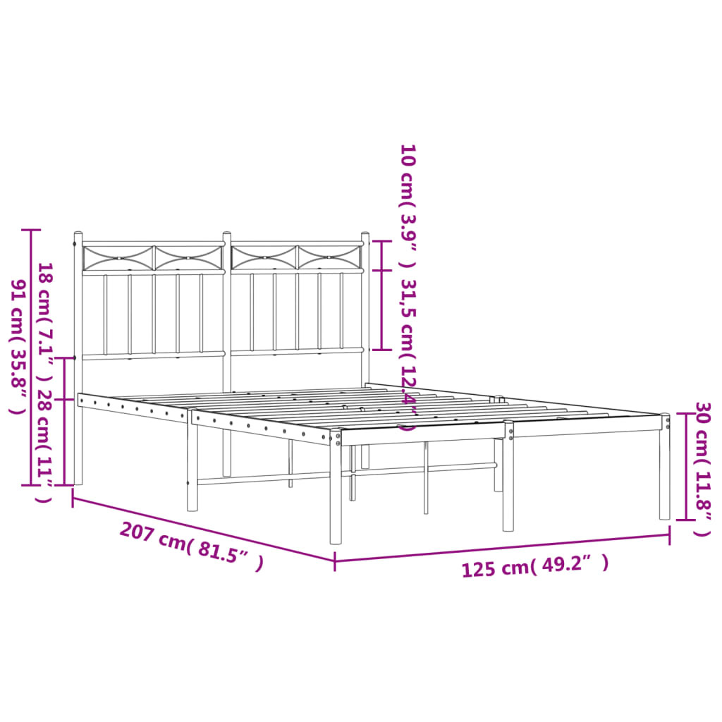 vidaXL Metal Bed Frame without Mattress with Headboard Black 120x200cm