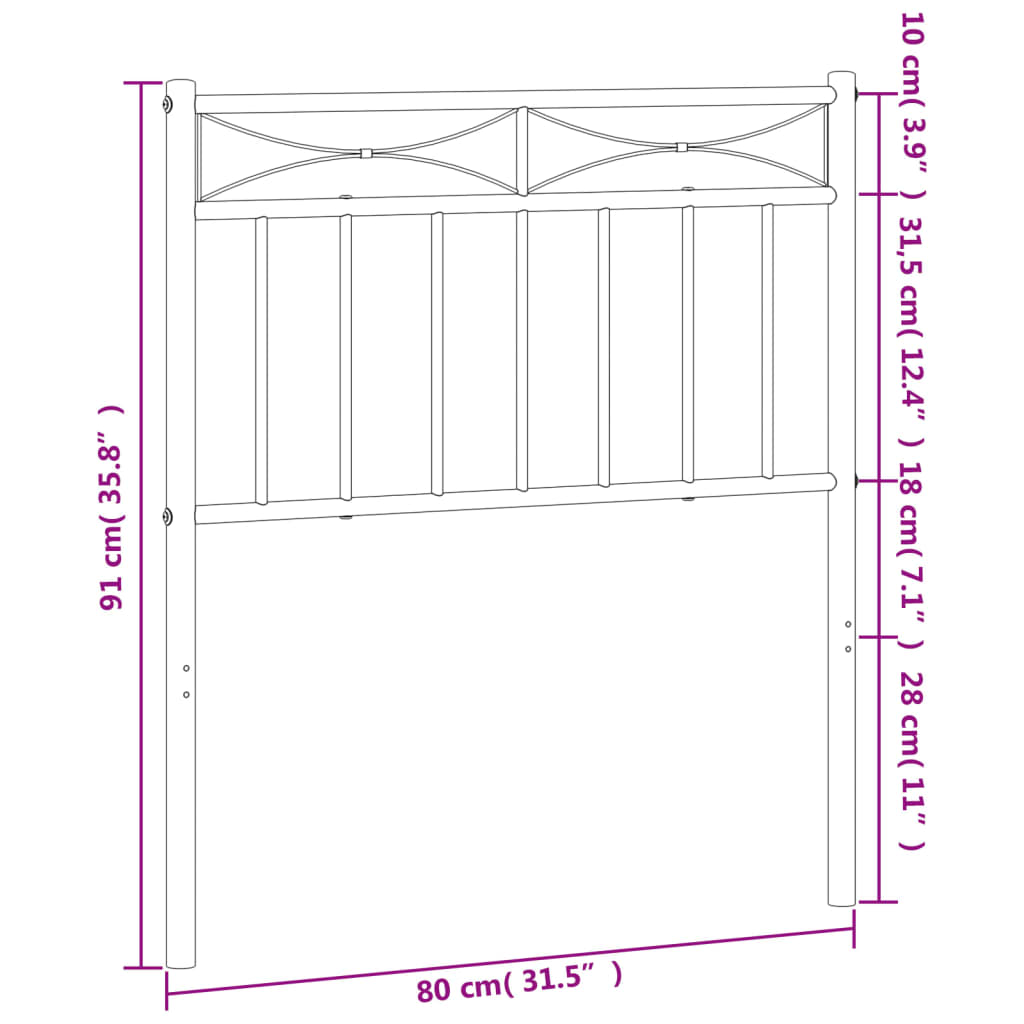 vidaXL Metal Replace Headboard Black 75 cm