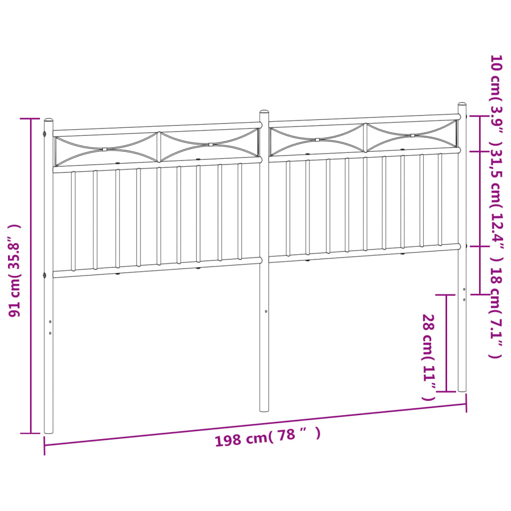 vidaXL Metal Replace Headboard Black 193 cm