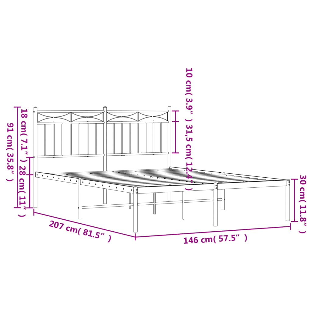 vidaXL Metal Bed Frame without Mattress with Headboard White 140x200cm