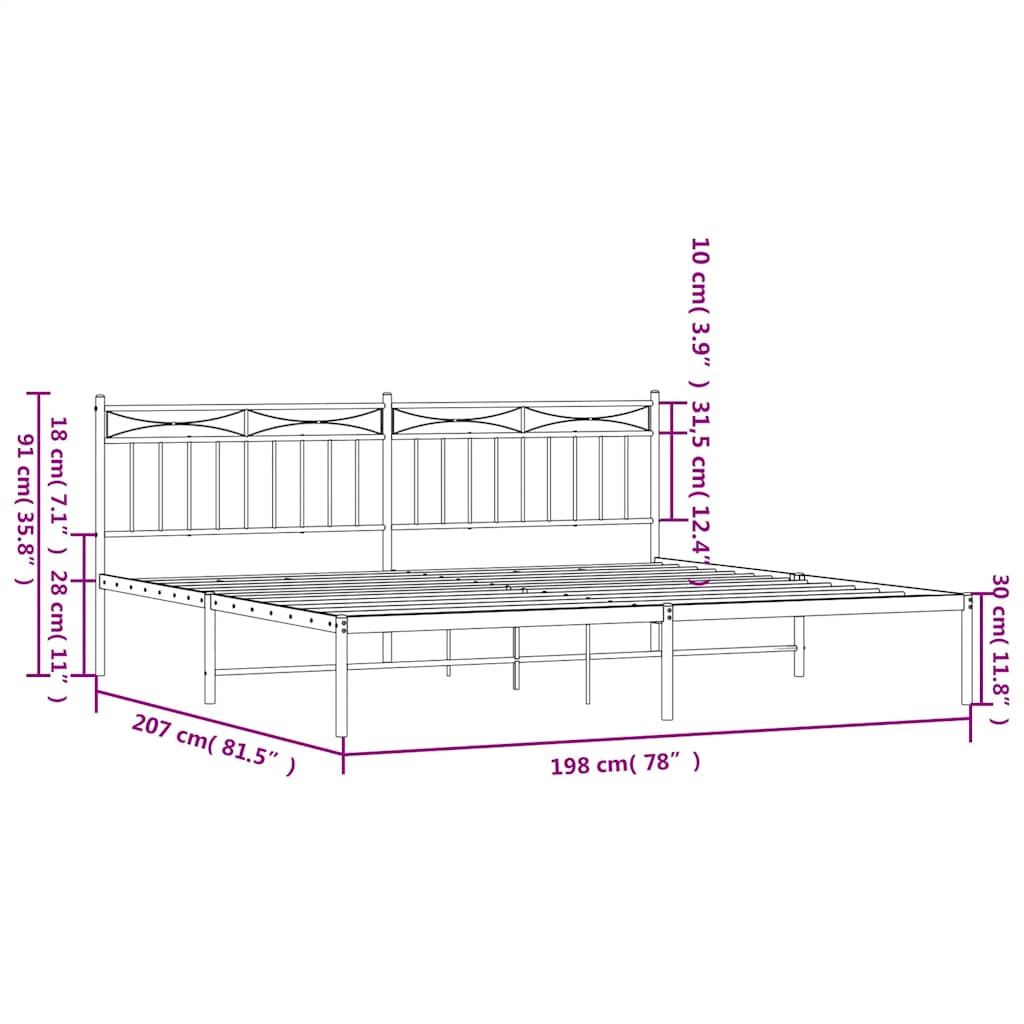 vidaXL Metal Bed Frame without Mattress with Headboard White 193x203cm