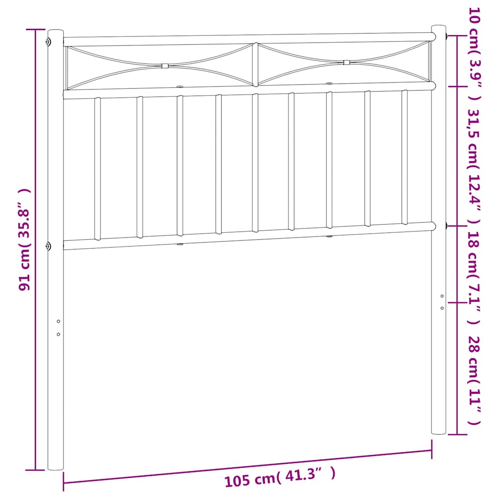 vidaXL Metal Replace Headboard White 100 cm