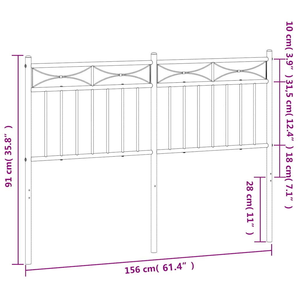vidaXL Metal Replace Headboard White 150 cm
