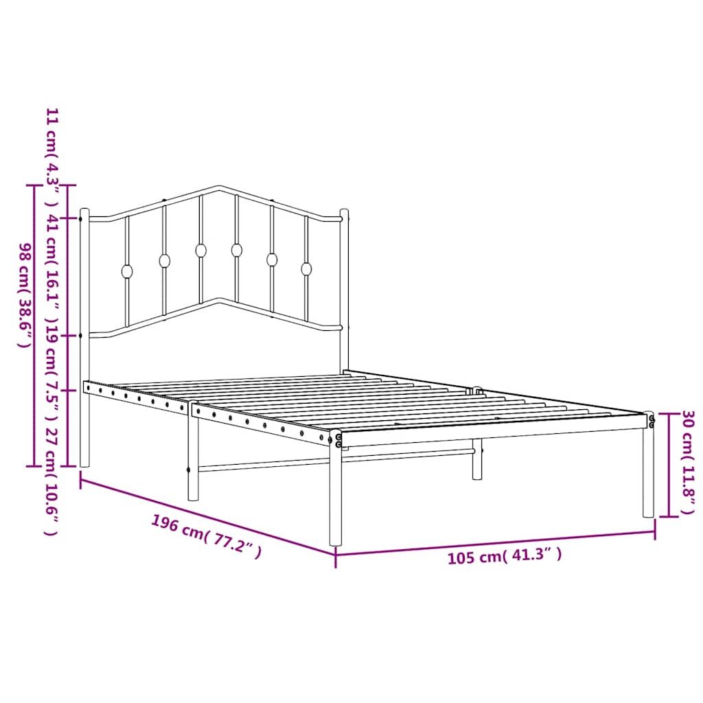 vidaXL Metal Bed Frame without Mattress with Headboard Black 100x190cm