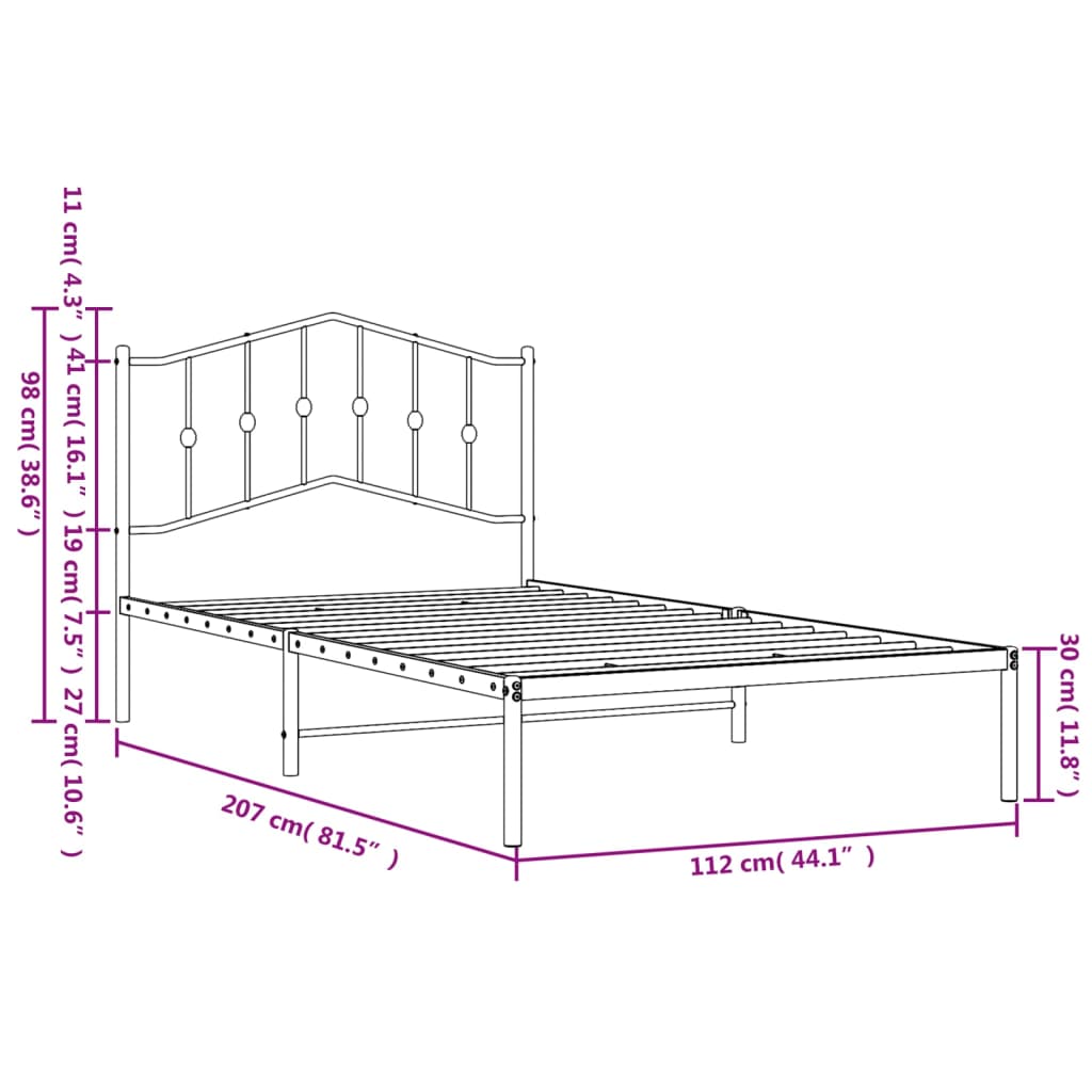 vidaXL Bed Frame | Black | Powder-coated Steel | Single | Bed Frame