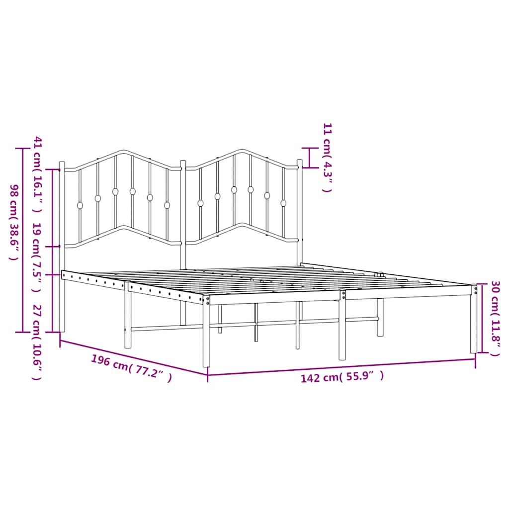 vidaXL Metal Bed Frame without Mattress with Headboard Black 135x190cm