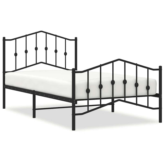 vidaXL Metal Bed Frame without Mattress with Footboard Black 100x190cm