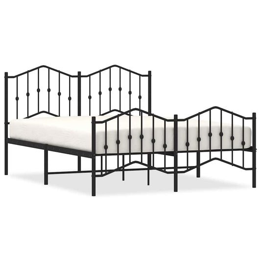 vidaXL Metal Bed Frame without Mattress with Footboard Black 135x190cm