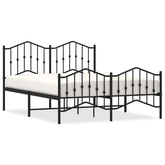 vidaXL Metal Bed Frame without Mattress with Footboard Black 150x200cm