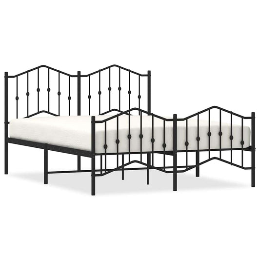 vidaXL Metal Bed Frame without Mattress with Footboard Black 150x200cm