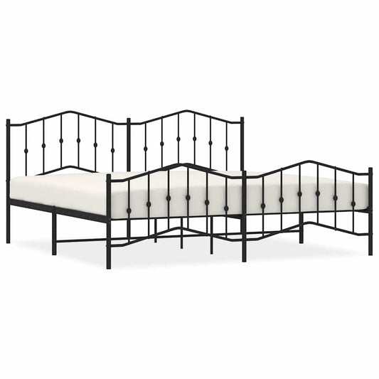 vidaXL Bed Frame | Black | Powder-Coated Steel | Double | Bed Frame