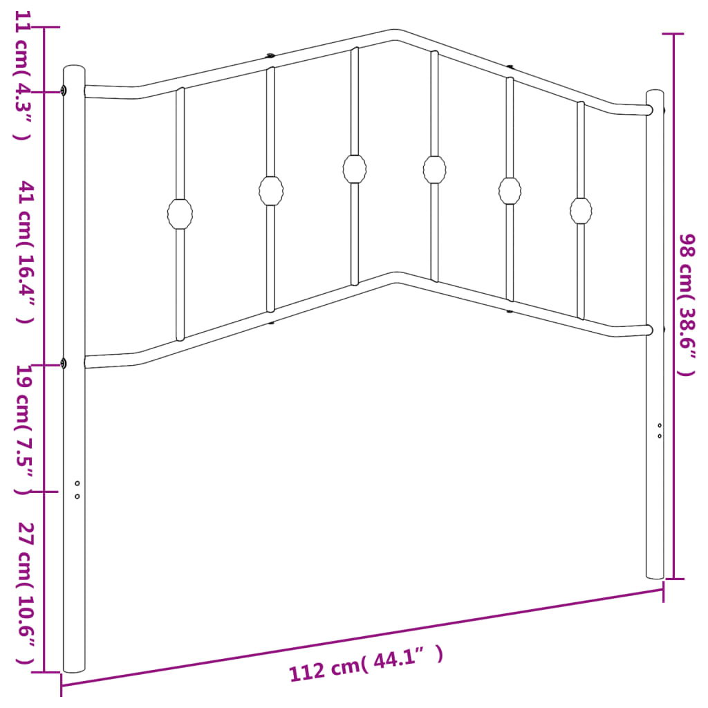vidaXL Metal Replace Headboard Black 107 cm