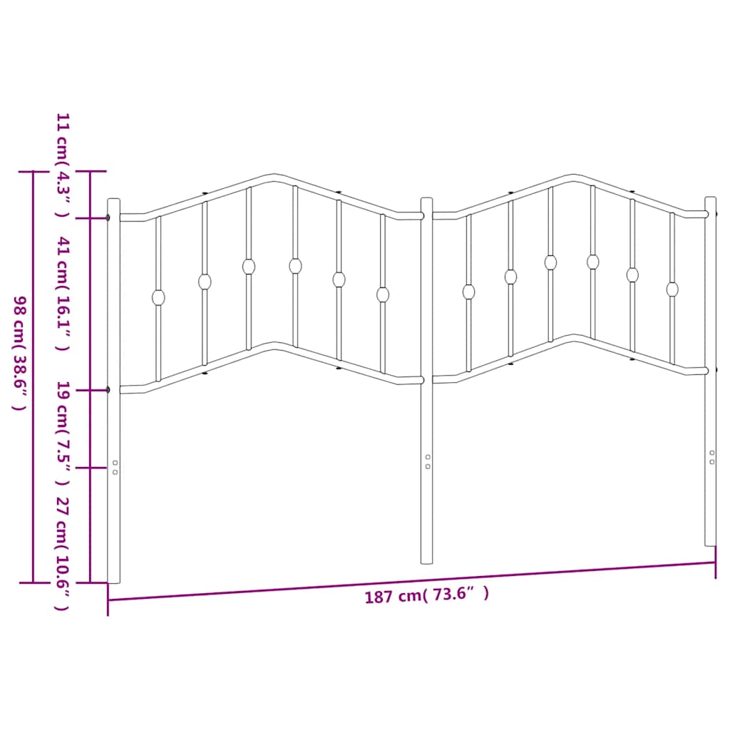 vidaXL Metal Replace Headboard Black 180 cm