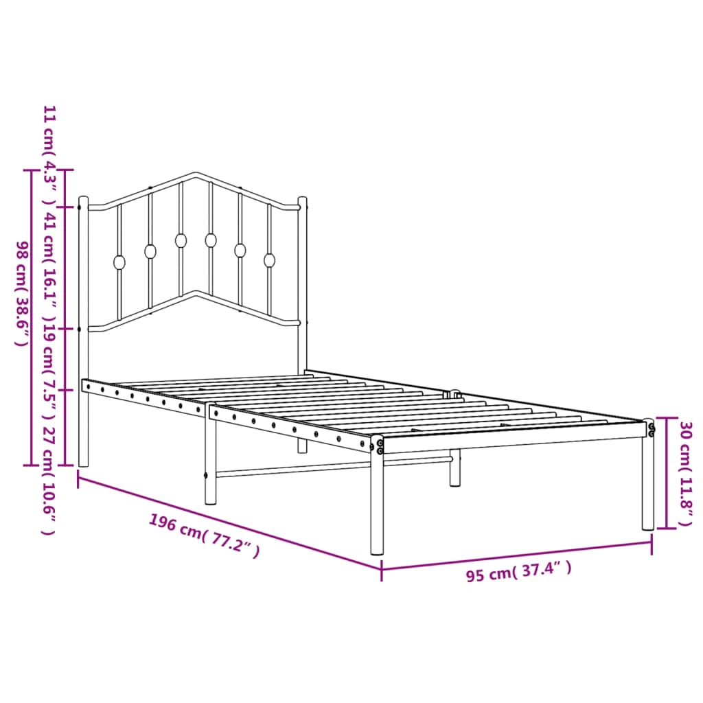 vidaXL Metal Bed Frame without Mattress with Headboard White 90x190cm