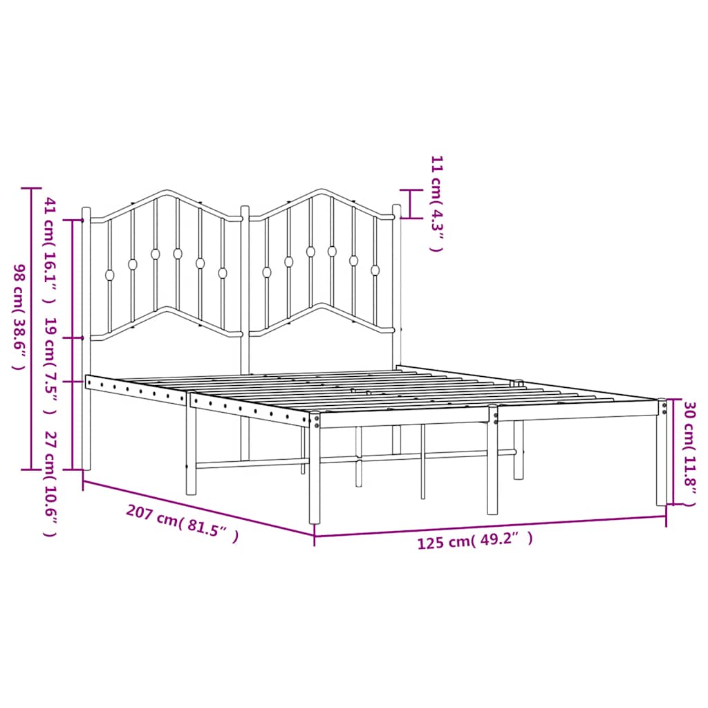 vidaXL Metal Bed Frame without Mattress with Headboard White 120x200cm