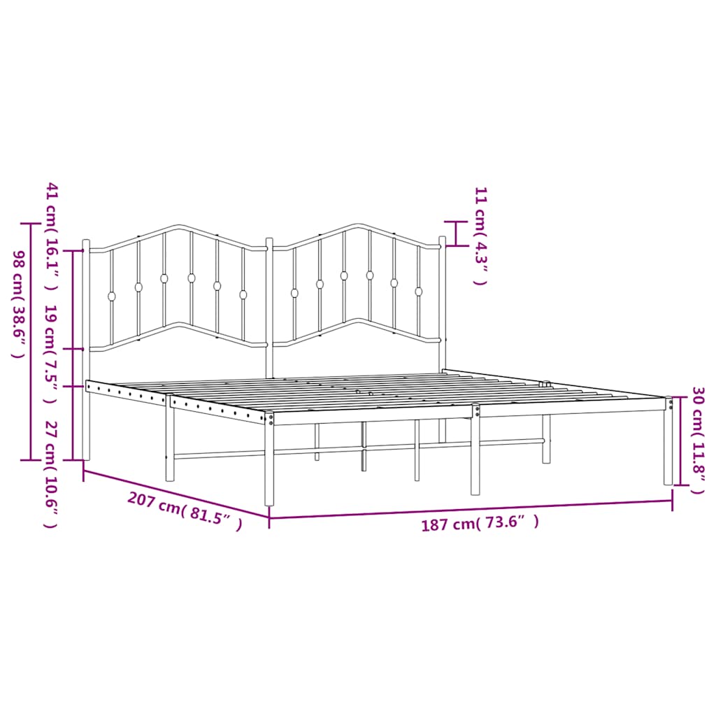 vidaXL Metal Bed Frame without Mattress with Headboard White 180x200cm