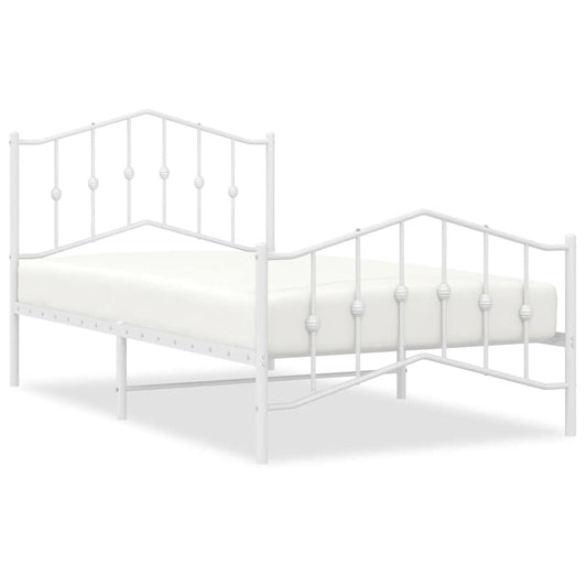 vidaXL Metal Bed Frame without Mattress with Footboard White 100x190cm