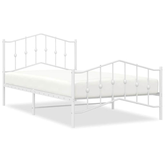 vidaXL Bed Frame | White | Powder-Coated Steel | Single | Bed Frame