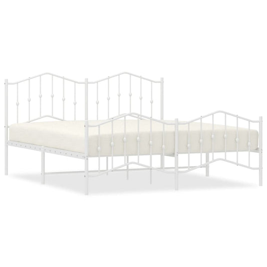 vidaXL Metal Bed Frame without Mattress with Footboard White 183x213cm
