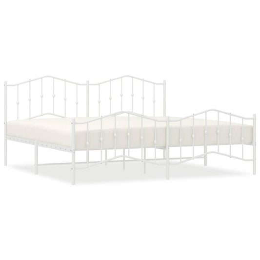 vidaXL Metal Bed Frame without Mattress with Footboard White 193x203cm