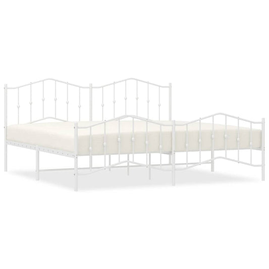 vidaXL Metal Bed Frame without Mattress with Footboard White 200x200cm