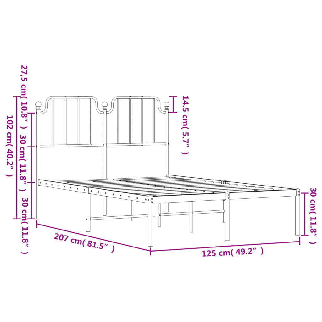 vidaXL Metal Bed Frame without Mattress with Headboard Black 120x200cm