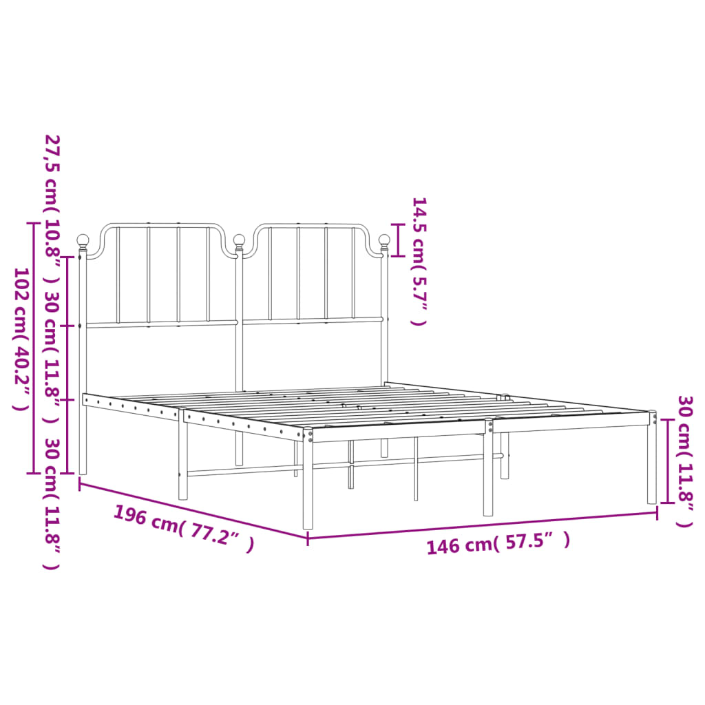 vidaXL Metal Bed Frame without Mattress with Headboard Black 140x190cm