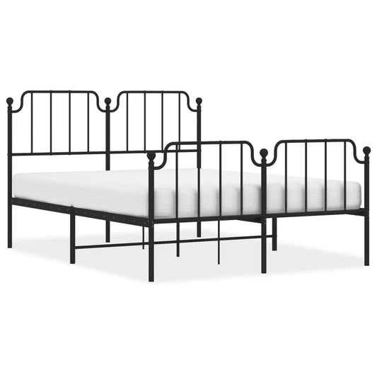 vidaXL Metal Bed Frame without Mattress with Footboard Black 140x190cm