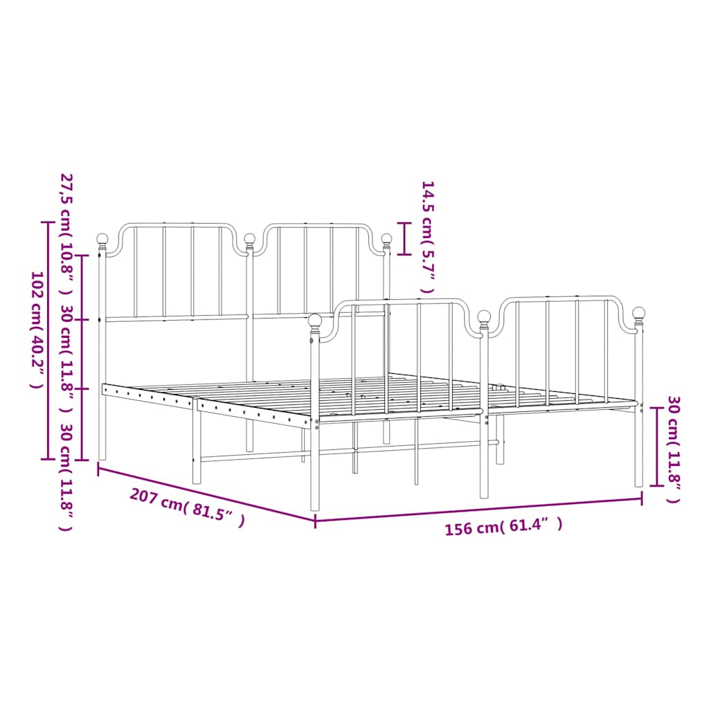 vidaXL Metal Bed Frame without Mattress with Footboard Black 150x200cm