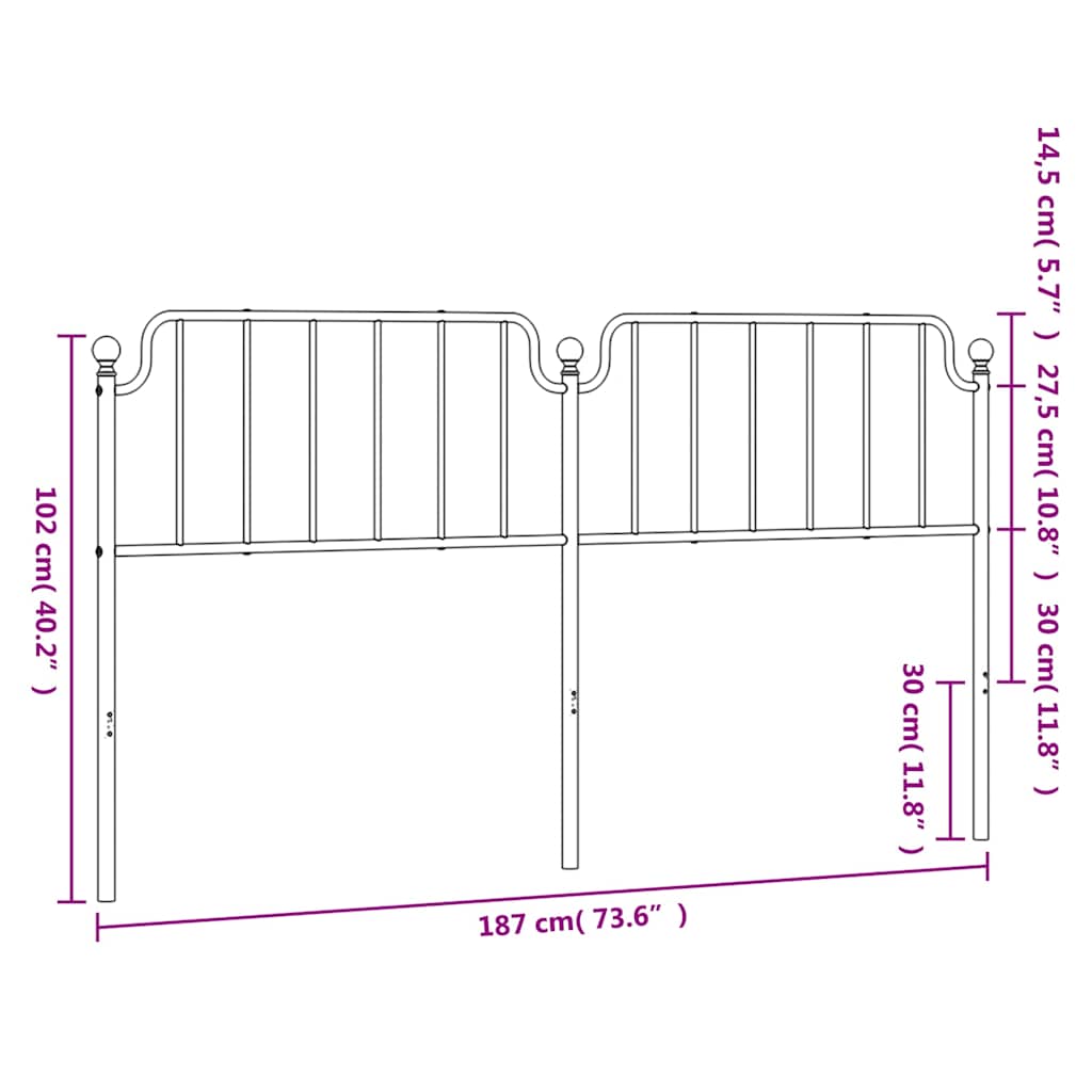 vidaXL Metal Replace Headboard Black 180 cm