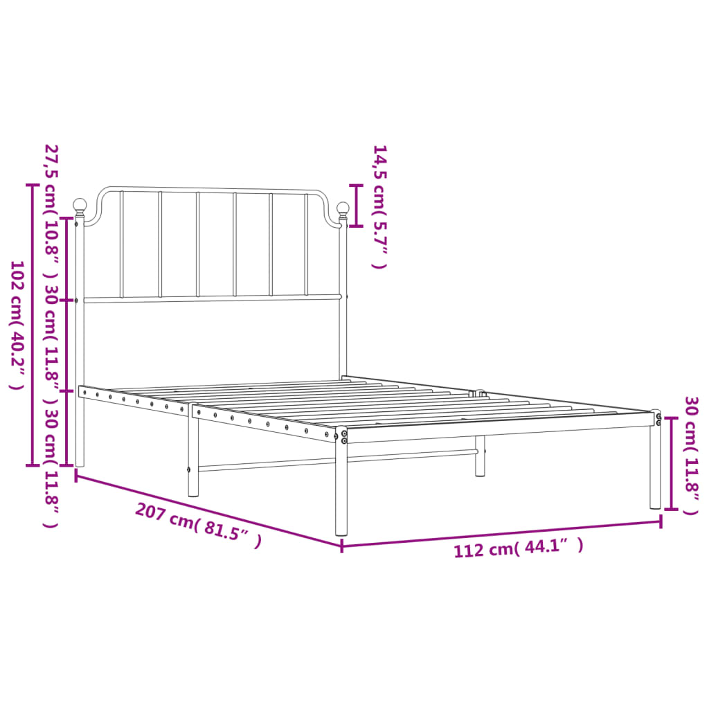 vidaXL Metal Bed Frame without Mattress with Headboard White 107x203cm