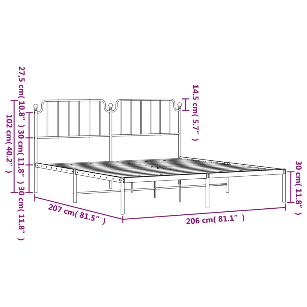 vidaXL Metal Bed Frame without Mattress with Headboard White 200x200cm