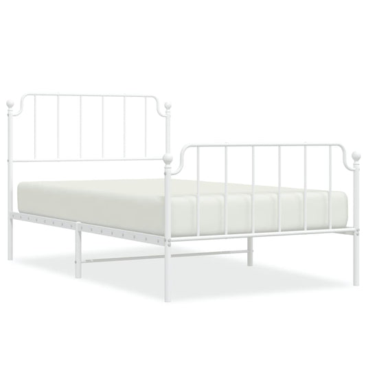 vidaXL Metal Bed Frame without Mattress with Footboard White 107x203cm
