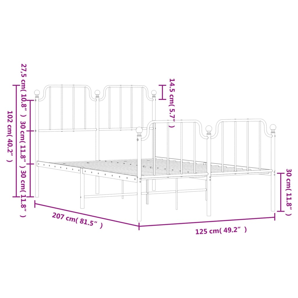 vidaXL Metal Bed Frame without Mattress with Footboard White 120x200cm