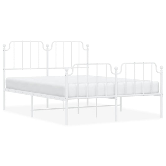 vidaXL Metal Bed Frame without Mattress with Footboard White 135x190cm