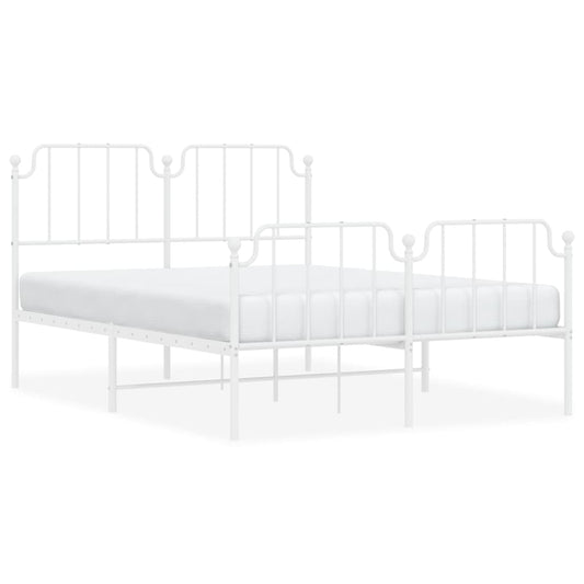 vidaXL Metal Bed Frame without Mattress with Footboard White 140x190cm