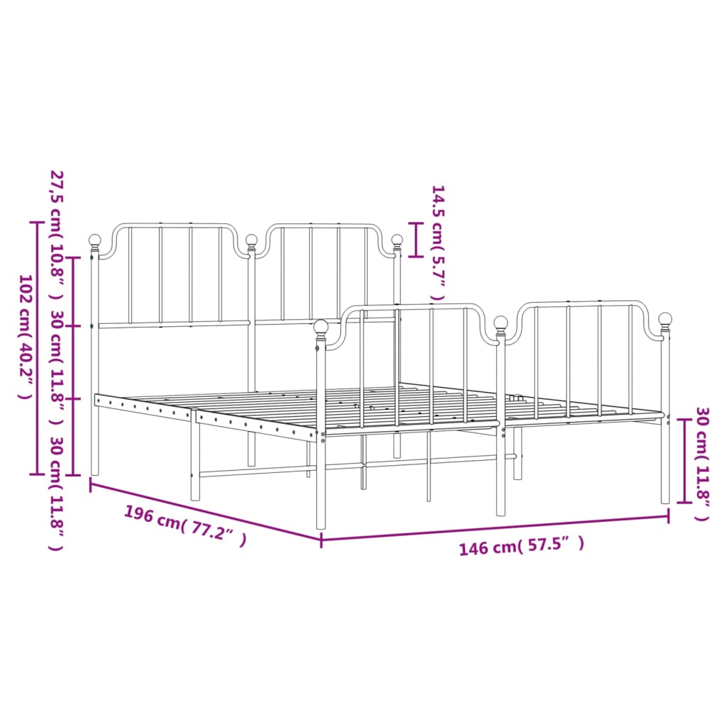 vidaXL Metal Bed Frame without Mattress with Footboard White 140x190cm