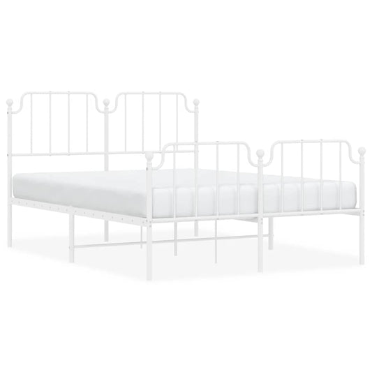 vidaXL Metal Bed Frame without Mattress with Footboard White 150x200cm