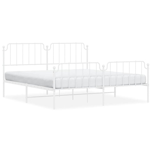 vidaXL Metal Bed Frame without Mattress with Footboard White 183x213cm